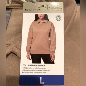 Mondetta Ladies' Collared Fleece Pullover, Natural(Tan), Size L.